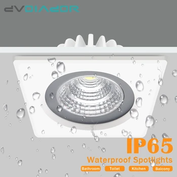 IP65 Водонепроницаемый светодиодный потолочный светильник Встраиваемые светильники Квадратный потолочный светильник COB 5 Вт 7 Вт 12 Вт 15 Вт 110 В / 220 В для освещения ванной комнаты Точечный светильник
