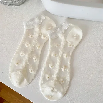 Новый однотонный Короткие Носки Ультра Тонкие Прозрачные Кристаллические Шелковые Носки Женская Мода Лето Лолита Кружева Оборки Край Носки