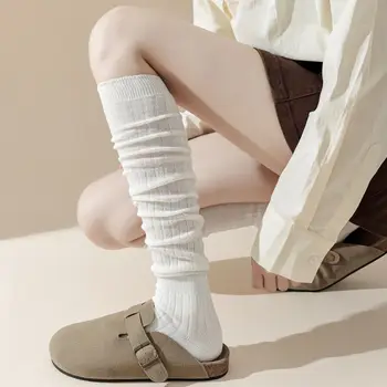 Белые неглубокие носки Укладка носков Женские неглубокие носки выше колена Обувь Обувь Miu Корейские полосатые носки Двойная игла