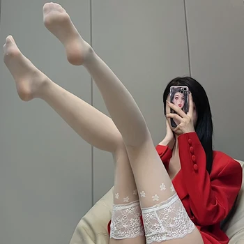 Элегантный цветочный кружевной топ силиконовый держится на бедре высокие чулки женские сексуальные ультратонкие прозрачные шелковистые носки для вечеринок горячая уличная одежда