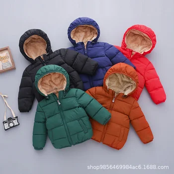 2023 Новая зимняя утолщенная куртка для мальчиков и девочек с мягкой подкладкой из хлопка однотонная 3-7 лет
