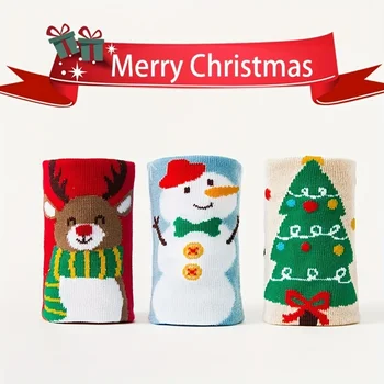 3 пары рождественских носков для детей, осень и зима, мода милый мультяшный снеговик рождественская елка шаблон праздничные носки