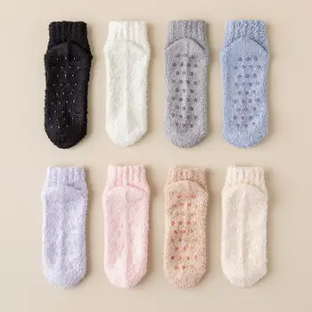 Нескользящие женские носки Женские утолщенные противоскользящие зимние носки Эластичные среднетрубные однотонные напольные носки с защитой от скольжения
