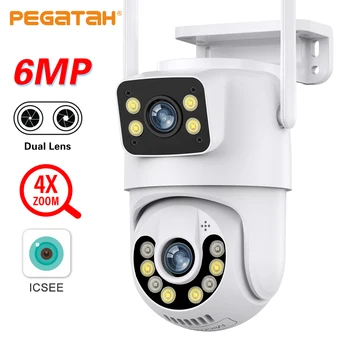 PEGATAH 8MP Wifi PTZ IP-камера 4K HD с двумя объективами Цветной экран ночного видения Автоматическое слежение Наружное видеонаблюдение Камеры наблюдения ICSee