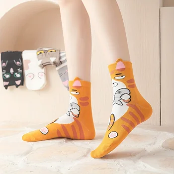 5 пар носков средней длины с кошачьим принтом, удобные и дышащие носки соответствующего цвета, женские носки средней длины
