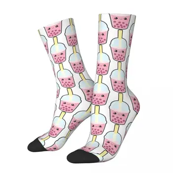 Смешной сумасшедший носок для мужчин Пузырьковый чай Хип-хоп Harajuku Фрукты Счастливый бесшовный узор Печатный носок для мальчиков Экипаж Повседневный подарок