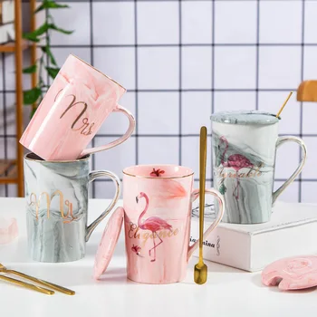 керамическая кружка позолоченные фламинго молоко кофе чайные кружки с ручкой ложки бытовой нагревательный термостат 55 градусов Цельсияофисная чашка