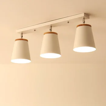 Современный скандинавский творческий светодиодный потолочный светильник Железный абажур с деревянной подвесной лампой с регулируемым углом наклона для гостиной в коридоре