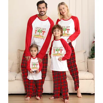 Рождественская семейная пижама Давайте зажжем Рождество в июле Черно-белые пижамные комплекты в клетку