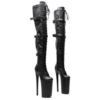 Auman Ale Новый 26 см / 10 дюймов Матовый черный PU Сексуальный экзотический высокий каблук платформа Обувь для вечеринок Pole Dance Boot