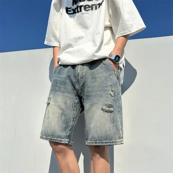 Новое поступление джинсовые шорты мужские короткие джинсы летние свободные джинсы мужские большие размеры модные повседневные длинные до колена широкие шорты для мужчин C108