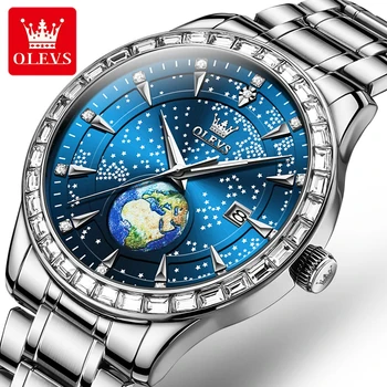 OLEVS 9967 Модные кварцевые часы с круглым циферблатом Ремешок для часов из нержавеющей стали Календарь