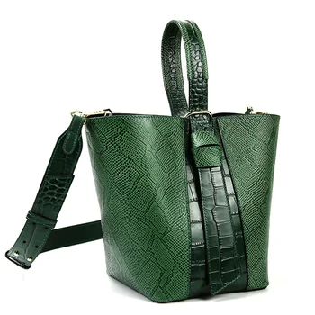 Женские зеленые сумки из натуральной кожи для женщин Сумка-тоут 2024 Летний шоппер Модные мягкие сумки через плечо из воловьей кожи