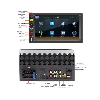 Double Din Автомобильная стереосистема,CarPlay Android Auto 7In Сенсорный экран Радио Автомобильный мультимедийный плеер Зеркальная связь Bluetooth AUX Камера