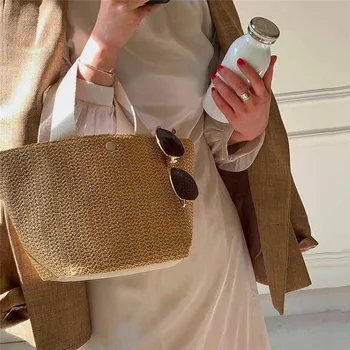  летние женские модные соломенные сумки Новый популярный хит цвет сумки дизайнер однотонная подходящая сумка-тоут