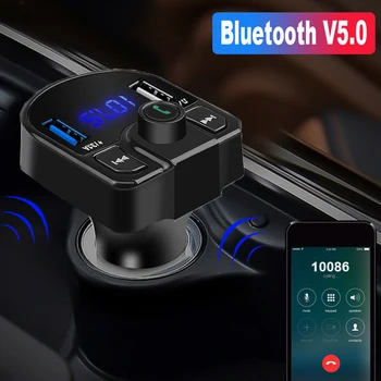 Автомобильное зарядное устройство Bluetooth Автомобильный комплект Беспроводной FM-передатчик Автомобильный MP3-плеер Двойной USB-адаптер зарядного устройства 4.1A TF U Диск может добавить два телефона