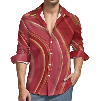 Рубашка с мраморным принтом Весна Красные и золотые повседневные рубашки Мужские свободные блузки Длинные рукава Графика Y2K Топ Большой размер