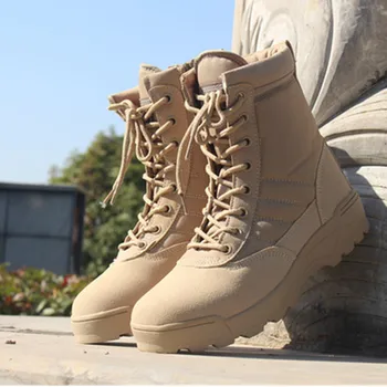 Мужские ботинки Тактические военные зимние кожаные ботинки на открытом воздухе дышащие армейские боевые ботинки плюс размер пустыня мужчины походная обувь
