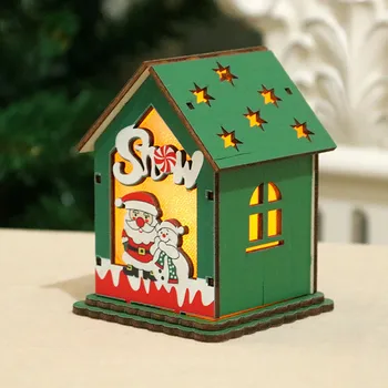 Маленький деревянный светящийся рождественский домик Милый Санта-Снеговик Олень Рождественские украшения 2023 Рождественская вечеринка Украшения для рабочего стола Подарки
