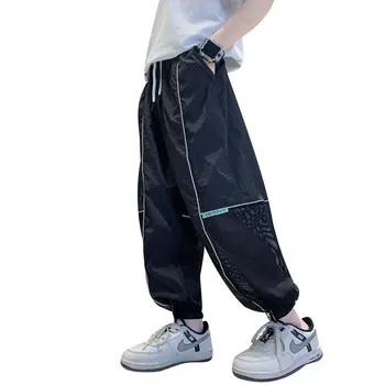 Летние брюки для мальчиков Детские спортивные свободные длинные брюки Черный серый цвет Повседневная одежда Школа Подростковые спортивные штаны для бега 5-14 лет
