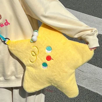 Симпатичные плюшевые сумки через плечо в форме звезды для женщин Y2k Корейская мода Повседневная женская сумка через плечо Мультяшные сумки из искусственного меха Кошелек