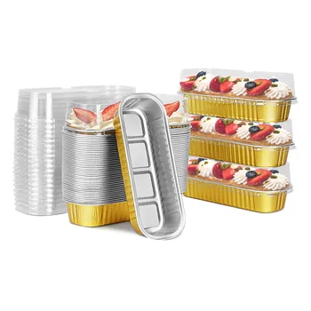 Одноразовые мини-формы для выпечки хлеба с крышками, 50 шт. 6.8 унций Узкие формы для выпечки из алюминиевой фольги, прямоугольные формы для выпечки кексов