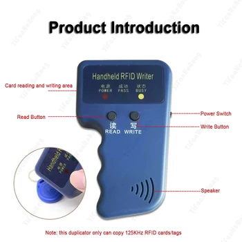 RFID Дубликатор Считыватель карт 125 кГц EM4100 Видеопрограмматор Writer T5577 Пишущий пишущий текст с повторяющейся протиркой 125K Портативный брелок для ключей для удостоверений личности