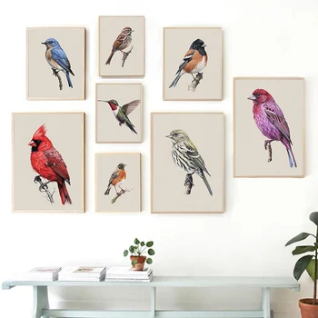 Винтажные птицы плакаты животные цветной портрет сорока сорока сорокопуты принты холст живопись настенные картины для гостиной домашний декор