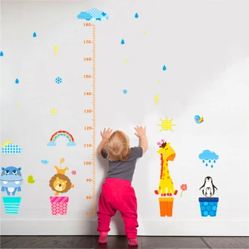 прекрасный жираф бегемот лев пингвин измерить высоту настенные наклейки для детских комнат мультфильм животные диаграмма роста настенные наклейки искусство фреска