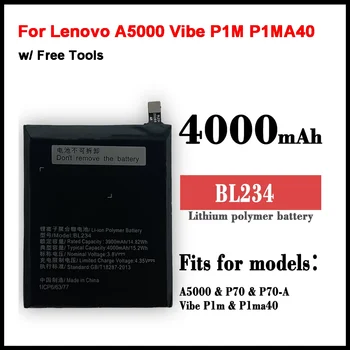  Полный аккумулятор BL234 емкостью 4000 мАч для аккумулятора мобильного телефона Lenovo A5000 Vibe P1M P1MA40 P70 P70t P70-T
