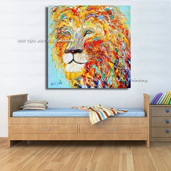 100% ручная работа абстрактный импрессионизм красочная портретная живопись льва животного оригинальная мастихин картина маслом на холсте