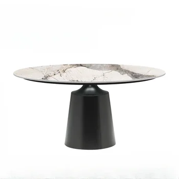 Эллиптическая каменная плита Обеденный стол Вилла Домашний ресторан Мраморный обеденный стол Итальянский светлый роскошный домашний обеденный стол