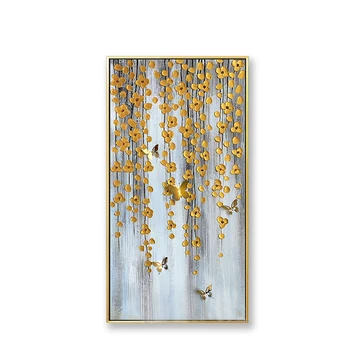 Quadro красивое искусство для украшения стен Картина маслом ручной работы на холсте золотые листья и бабочка пейзаж картина для комнаты