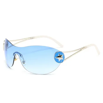 2024 Модные солнцезащитные очки-авиаторы без оправы Мужчины Женщины Солнцезащитные очки из сплава Высокое качество Цельный тип Женский оттенок UV400 Gafas De Sol
