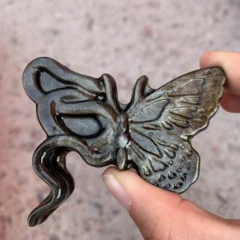 Хрустальная статуэтка бабочки Украшение коллекционной статуэтки из натурального серебра / золота из обсидиана