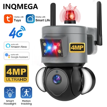 INQMEGA 4MP 4G TUYA Камера видеонаблюдения Наружная камера наблюдения со световой сигнализацией Автоматическое отслеживание Цвет Ночное видение Alexa/Google
