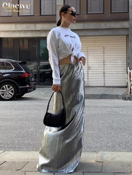 BabYoung Fashion Свободные серые плиссированные женские элегантные макси-юбки с высокой талией Уличная классическая юбка Женская одежда 2023