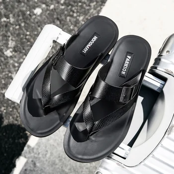 сандалии мужские шлепанцы из натуральной кожи пляжные тапочки пантуфл homme cuir качество мужские слайды 2020 новая летняя обувь мужская