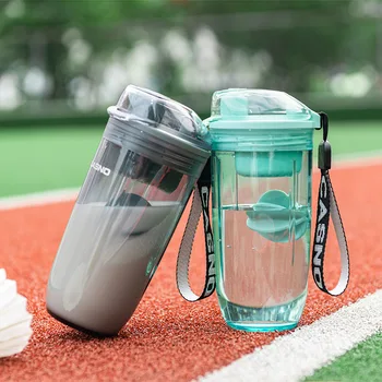 Чашка для встряхивания протеинового порошка для фитнеса, герметичная, портативная, сумка для переноски, бутылка для воды с защитой от падения, спортивная пластиковая чашка для воды