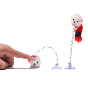 Многоцветная мышь Палочка Пружинная игрушка Всасывание с колокольчиком Мышь Кошка Интерактивный инструмент для домашних животных Эластичная когтеточка Мыши Тизер Развлечения