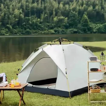  Открытый кемпинг Палатка Полностью автоматическая портативная кемпинговая серебристая гелевая палатка Защита от солнца Утолщенная непромокаемая палатка Один человек