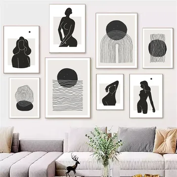 Простые скандинавские абстрактные черно-белые линии Фигура красоты Пикассо Художественный плакат Гостиная Декоративный холст Картины