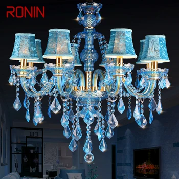 RONIN Синий стиль Хрустальная подвесная лампа Европейская свеча Художественная лампа Гостиная Ресторан Спальня Сетка KTV Люстра