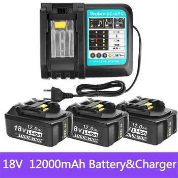 Для аккумуляторной батареи электроинструментов Makita 18 В 12000 мАч со светодиодным литий-ионным аккумулятором LXT BL1860B BL1860 BL1850 + 3A Зарядное устройство