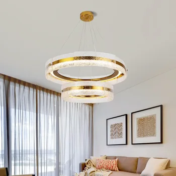 Современный свет Роскошный минималистичный кольцевой светодиодный люстра Американская модель дома Гостиная Столовая Спальня Металлический стеклянный подвесной светильник