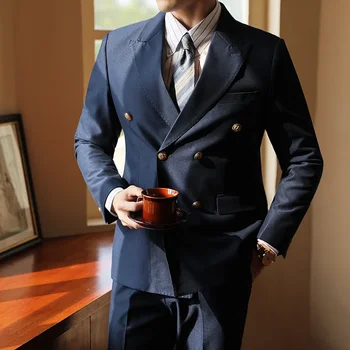 Новый (костюм + брюки) Мужская мода двубортная деловая повседневная облегающая итальянская модель джентльмен свадебный костюм с лацканом и воротником