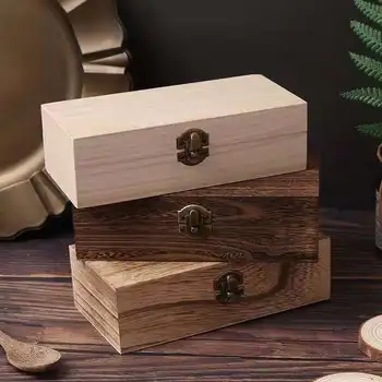  Прямоугольная деревянная коробка для хранения Винтажная деревянная коробка Деревянная подарочная упаковочная коробка Флип Тип Многоцветное Хранение Ювелирных Изделий Ожерелье Кольцо