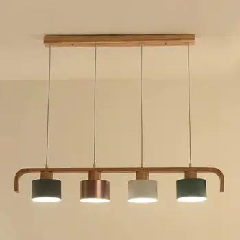 Современные светодиодные подвесные светильники с металлическим абажуром для столовой Деревянный подвесной светильник E27 Деревянный кухонный светильник