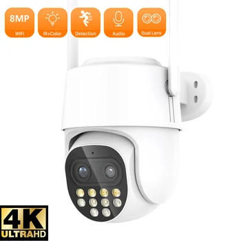 8M PTZ Wi-Fi IP-камера Двойной объектив 8-кратный цифровой зум Ai Human Detect Auto Tracking Color IR Камера ночного видения CCTV ICSEE ICSEE