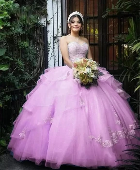 ANGELSBRIDEP Очаровательное светло-фиолетовое бальное платье 15-летняя Quinceanera Платья Бисер Принцесса Бритдэй Вечеринка Vestidos De 15 Años